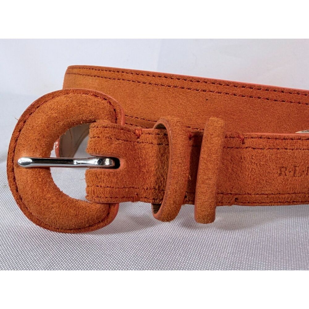 NWT Lauren Ralph Lauren Burnt Orange Suede Leather Skinny Belt Women Large 3/4"